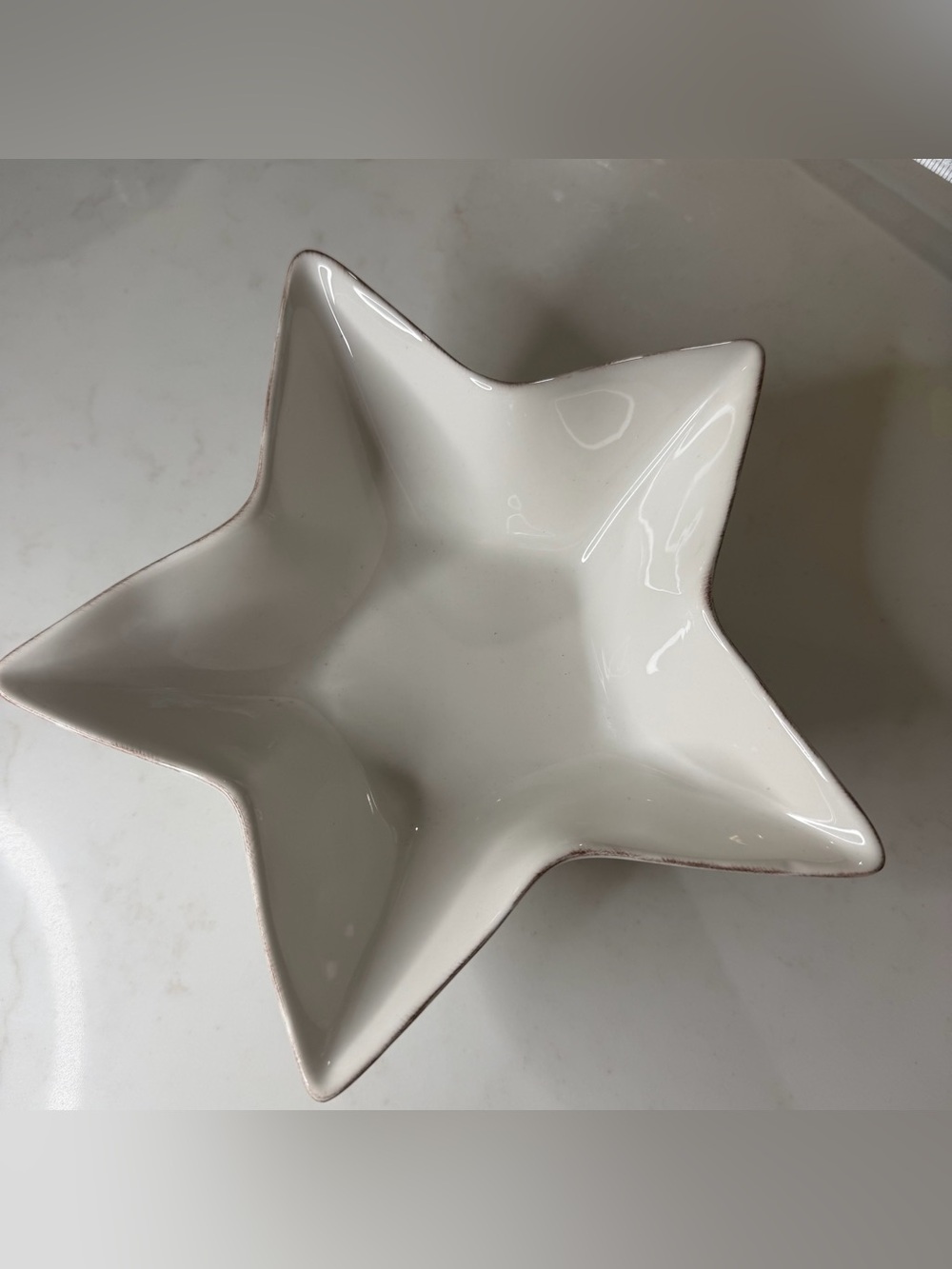 Pottery Barn White Star Ceramic Bowl with Subtle Edge Accent